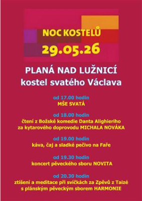 plakát k Noci kostelů v Plané nad Lužnicí 2026 / Autor fotografie: Doubek